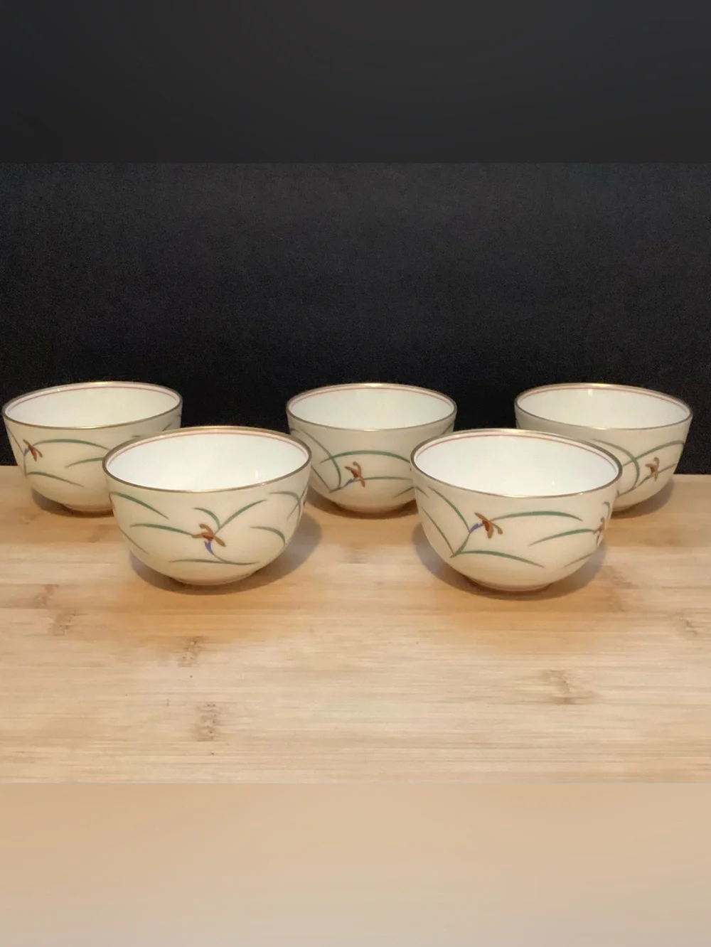 Vintage Koransha Japanese Arita Porcelain Teacup Set “Lindfield Orchid” 5 PC Set